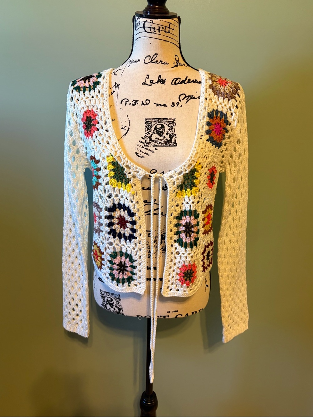 Handmade Cream Crochet Floral Cardi - Multicolor Accents